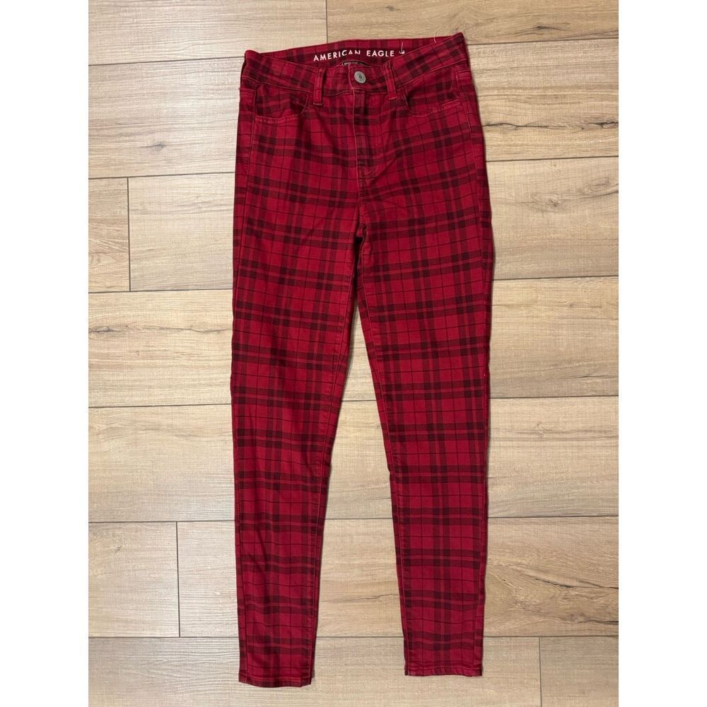American Eagle 4 Pants Red Plaid Next Level Stretch Y2K‎ Women's Punk Grunge